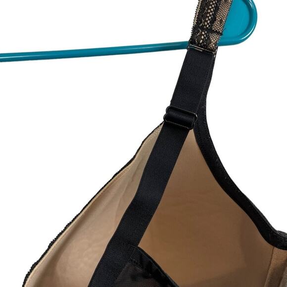 Cacique Black Modern Lace Covered LL BALC Nude Lined Underwire Bra Floral 44DDD - Picture 13 of 16